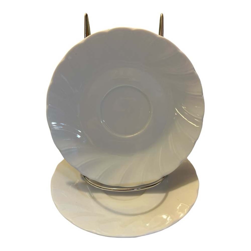 Yorkshire White Porcelain (2) Saucers Set - Elegant Swirl Design